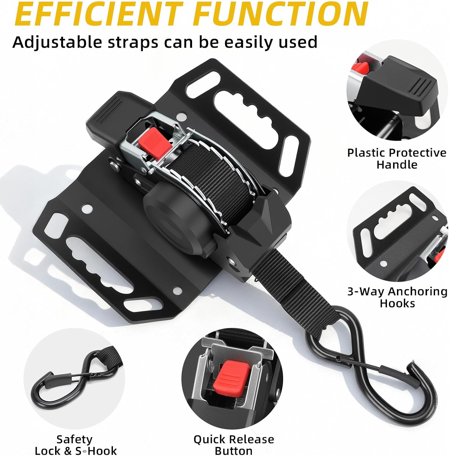 UNONLUX Fit for Ford F150 Ratchet Straps Retractable,[Patent Pending] Upgraded Heavy Duty 360° Rotation One-Handed OperationTie Down Straps for 15-26 Ford F150 Accessories 17-26 F250 F350 F450 F550