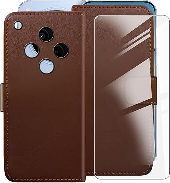 Wallet Case for Oppo Find X8 6.59" with 1 X Tempered Glass Protective Film, Flip PU Leather Multi-Angle Stand Shell, with Shockproof Soft TPU Lining Phone Cover - Brown