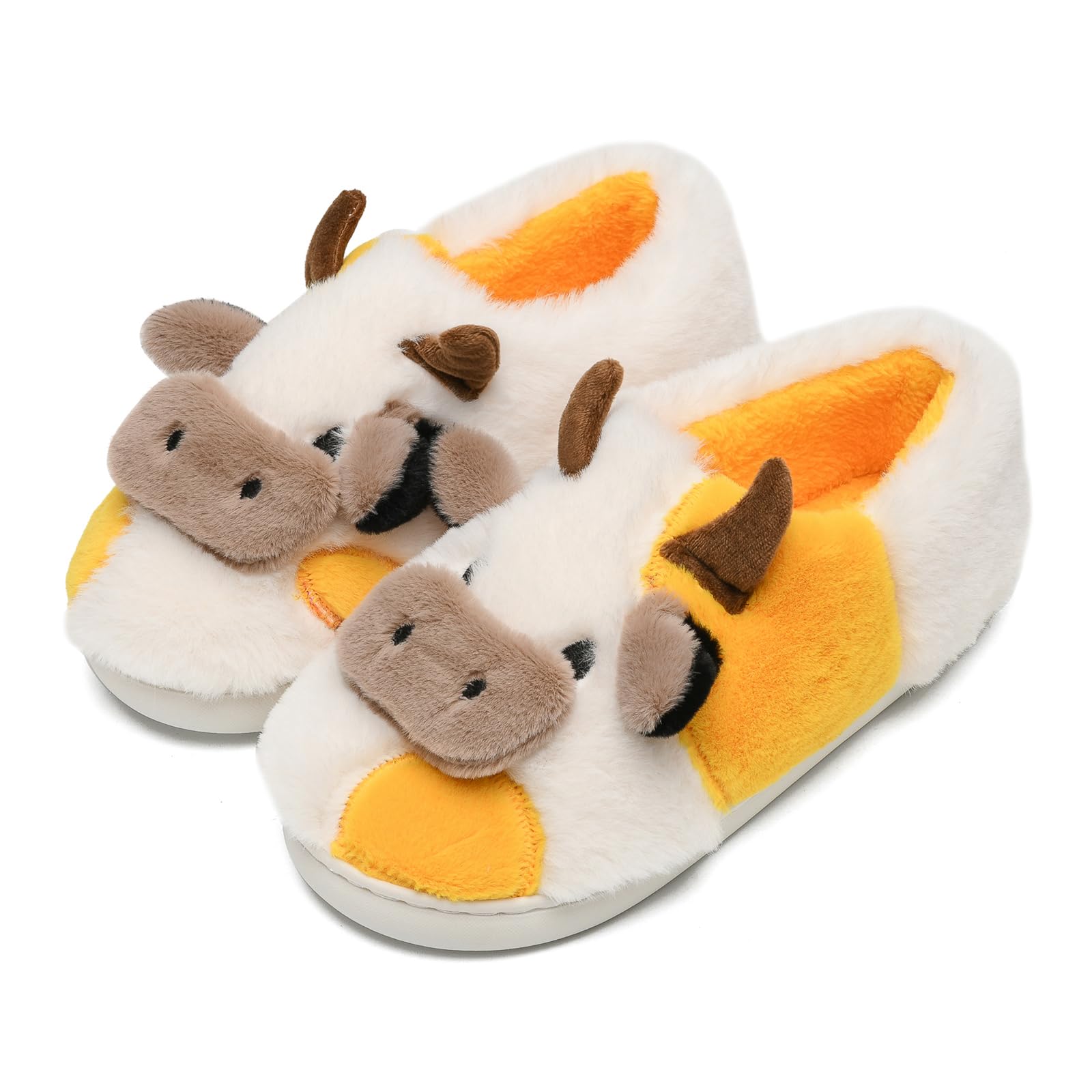 COVS Cute Cow Fluffy House Slippers - Kawaii Shoes for Women and Men Indoor and Outdoor
