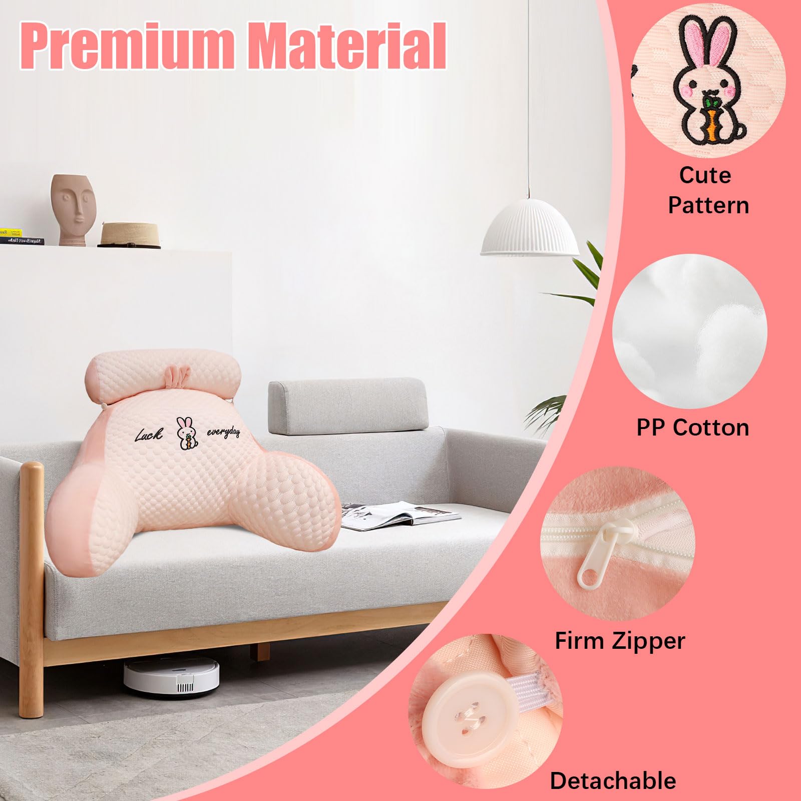 Cuscino da Lettura per Letto per Adulti, 70x50 cm Grande Cuscino da Lettura con Supporto per Collo/Braccia, Cuscino per Schienale per Divano e Comodino per Giocare Rilassante (Rosa, X-Large)