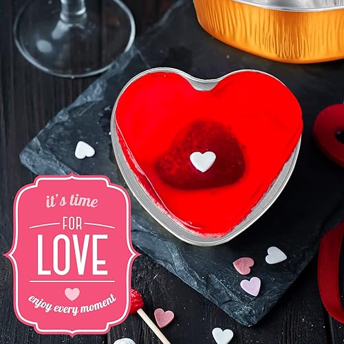 Miniatura 7 de Honeydak 100 juegos de moldes para tartas en forma de corazón, mini sartén de aluminio de 3.4 onzas, lata para magdalenas con tapas, molde