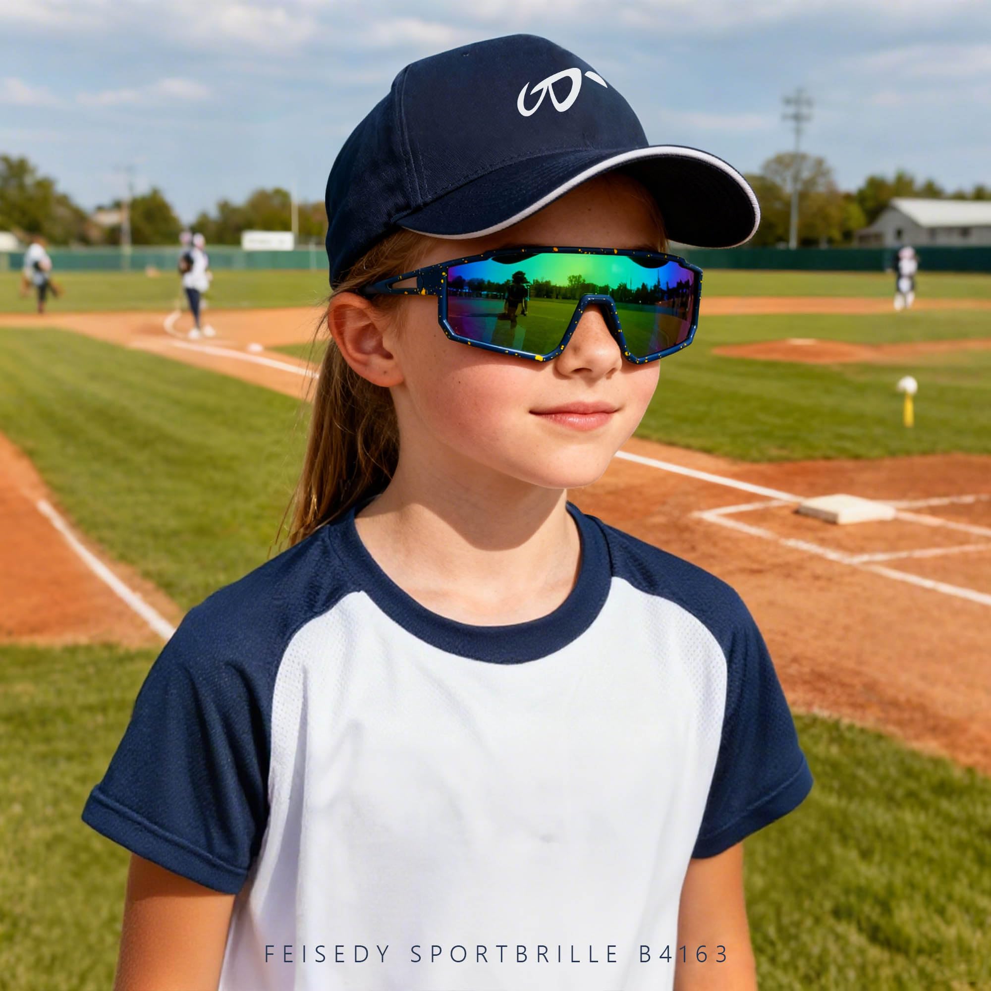 FEISEDY Occhiali da Sole Sportivi Polarizzati per Ragazzi Bambini Bicicletta Occhiali da Baseball per Ragazze Età 6-15, con Protezione UV400, Montatura TR90 B4163