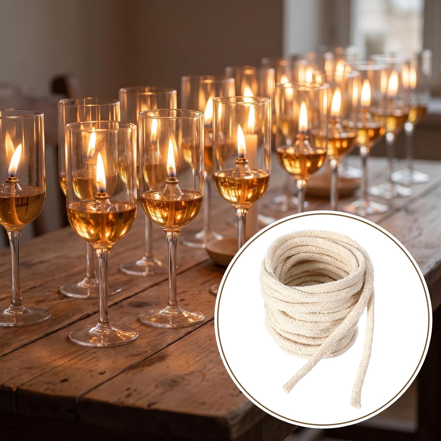 6.56 Ft Rolls Oil Lamp Wicks, Cotton Wick with Red Stitch Wick (4mm)