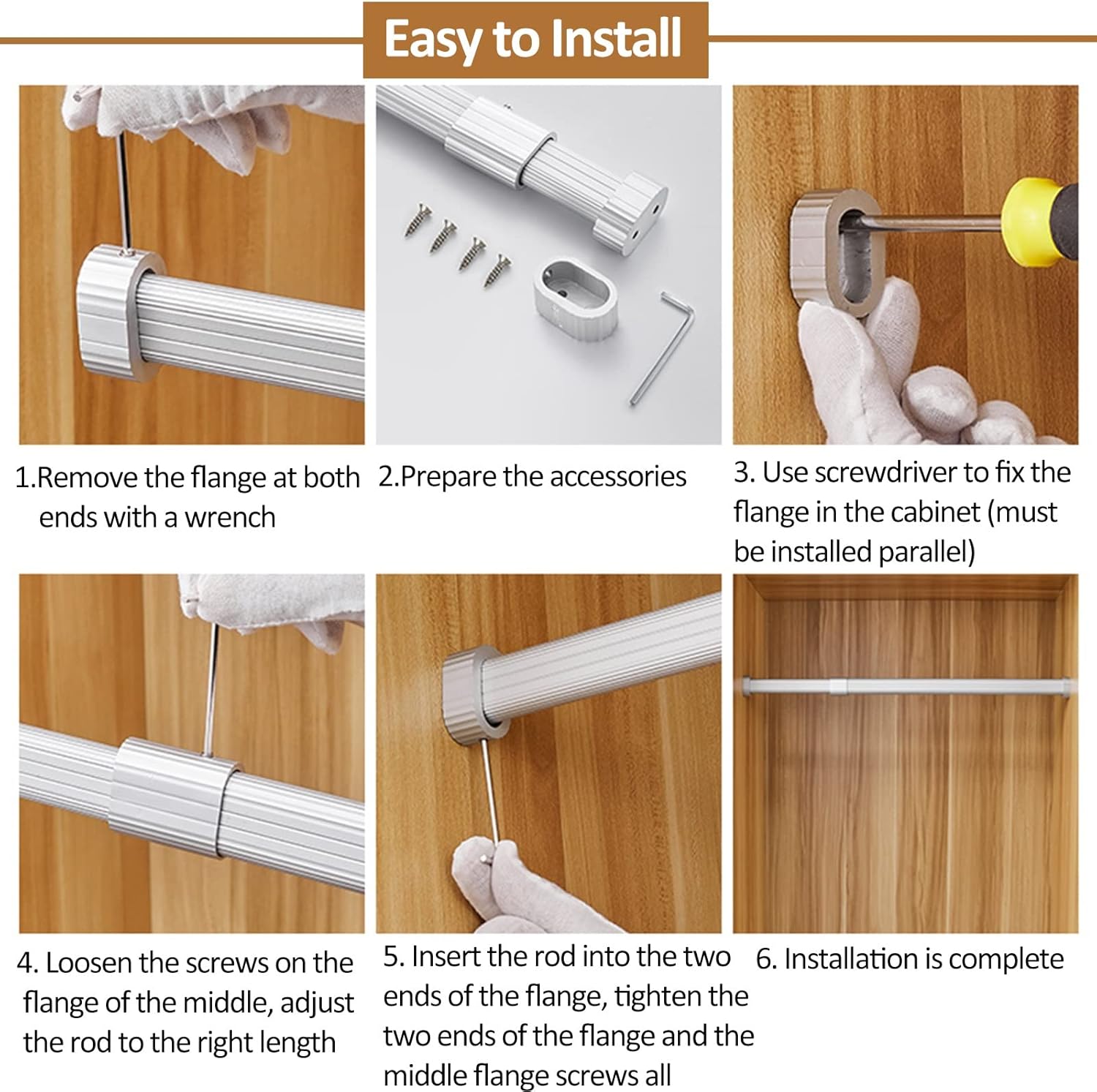 SUCHETA Silver Aluminum Clothes Tension Rod with Closet Wall Mount End Bracket, Multi-Purpose Retractable Metal Bar for Curtains, Cabinets, Cabinets and Clothes Hanger (Size: 84-155cm/33-61in)