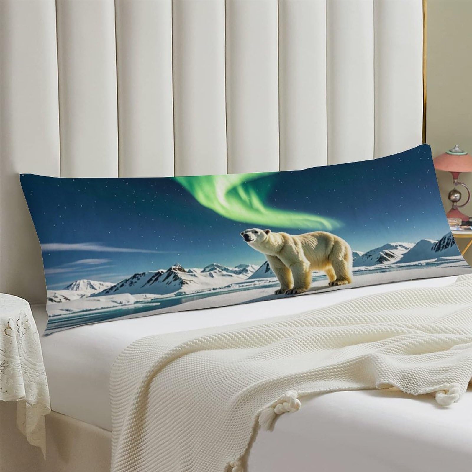 Body Pillow Cover 20x54 Long Pillow Case with Invisible Zipper Breathable Microfiber Northern Lights Polar Bear Pillowcase Soft Cozy Protector for Bedroom Couch Sofa Bed Home Decor All Seasons