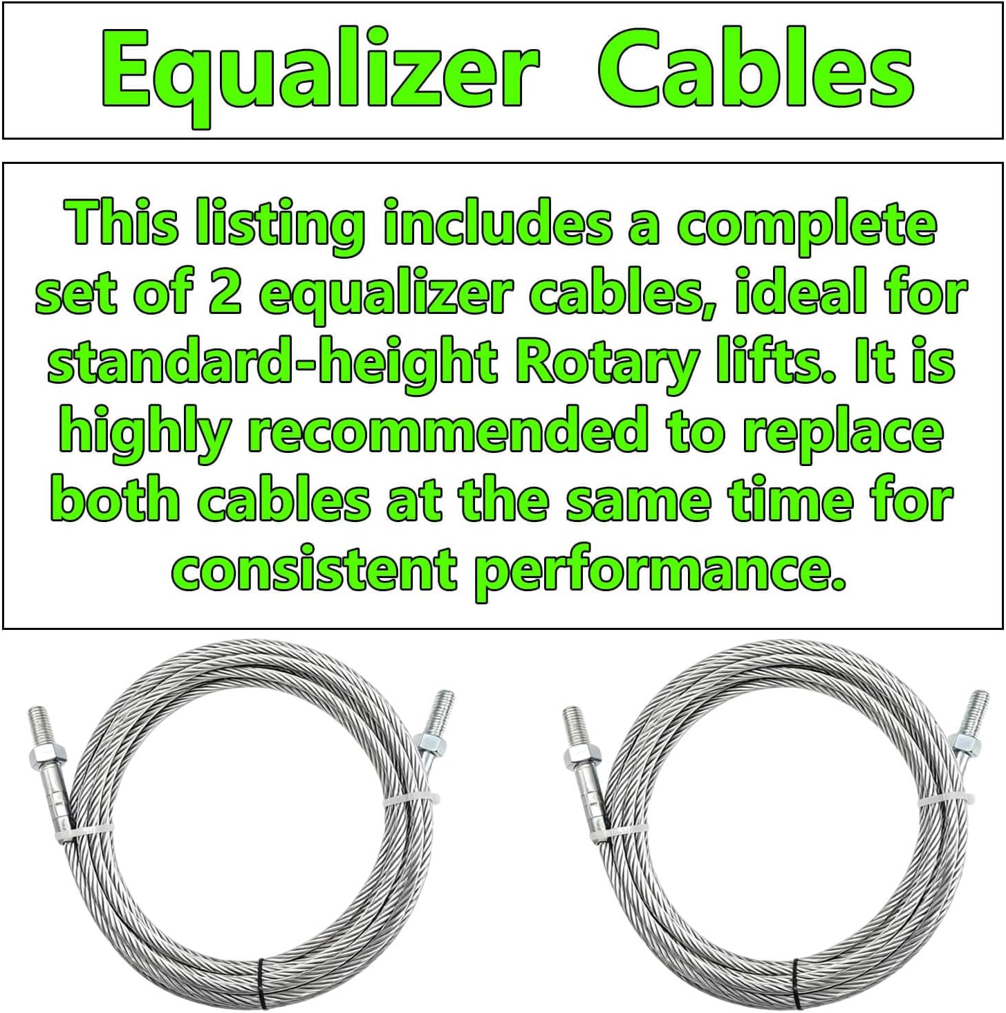 Equalizer Cables N372 BH7529-86 Compatible with Rotary Lift SPO10 SPOA10 A10i A10iP A10iB, 30'4" Cable Set of 2, Replacement Rotary 2-Post Lift Cables