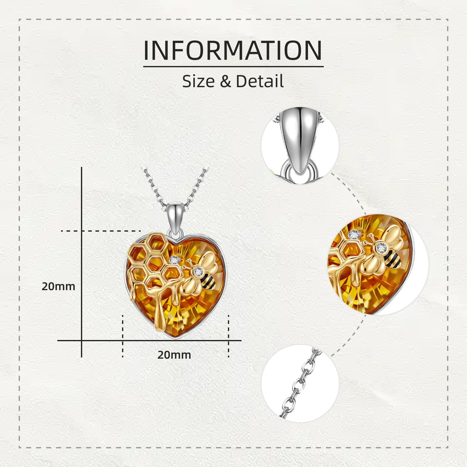 SNOWELLE Bee Necklace 925 Sterling Silver Heart Honey Bee Pendant Honeycomb Necklace Cute Animal Jewelry Gifts for Women - Image 4