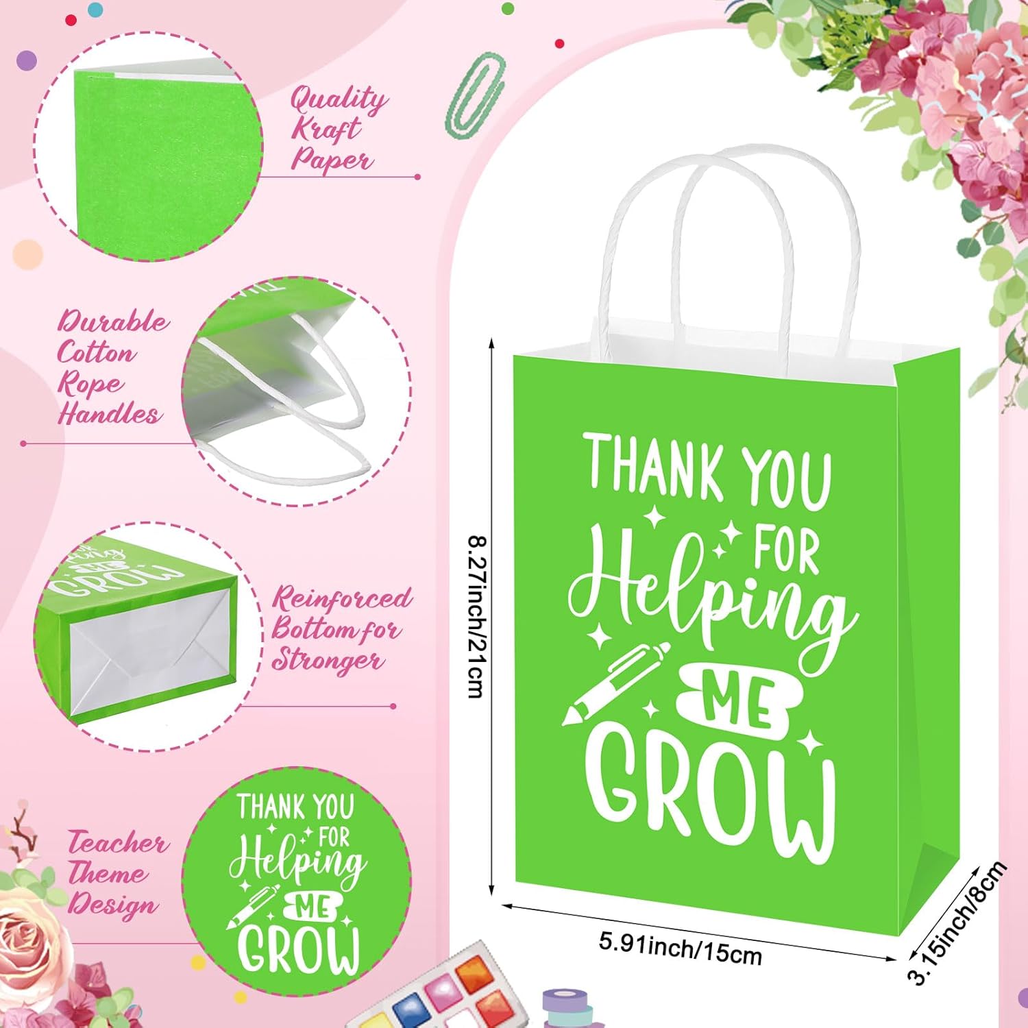 25 Pcs Teachers Appreciation Gift for Women Teacher Colorful Paper Bags Makeup Bags Sticky Notes Ballpoint Pens and Bookmarks for Tutor Appreciation Week Gift Sets Bulk