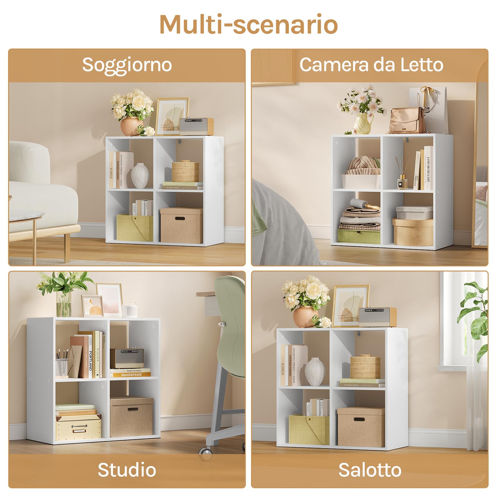 WOLTU Scaffale con 4 Cubi, Libreria Verticale, Scaffale Aperto