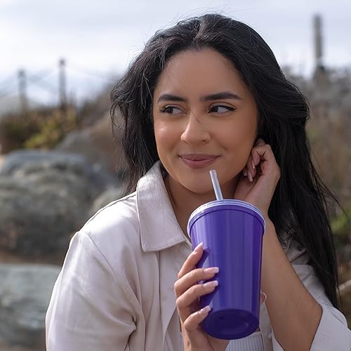Miniatura 7 de Rolling Sands Vasos de plástico reutilizables de 22 onzas con tapas paquete de 10 vasos fabricados en Estados Unidos incluye 10 popotes