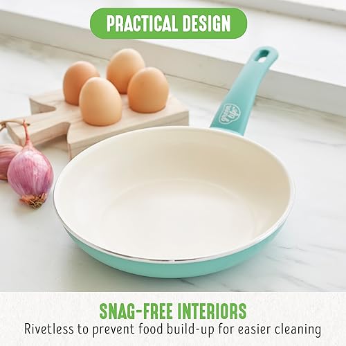 Miniatura 8 de GreenLife Soft Grip - Juego de utensilios de cocina de cerámica antiadherente sin PFAS de 8 pulgadas, espátula de silicona con mango de bambú,