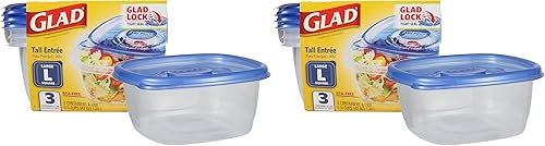 Glad GladWare Tall Entrée - Recipientes para almacenamiento de alimentos, cuadradogrande, con capacidad para hasta 42 onzas, 3 unidades, sólidos y