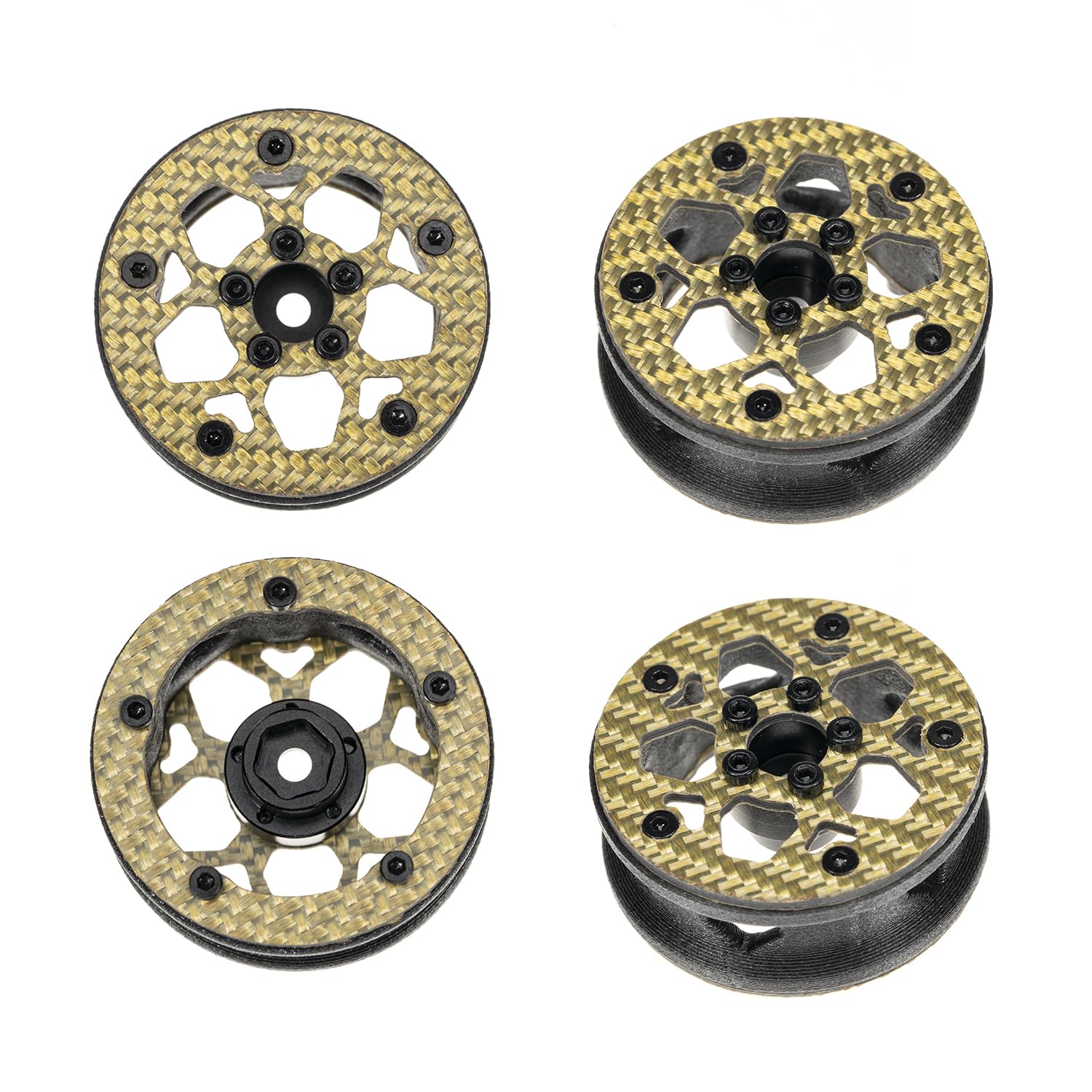 RampCrab 1.6" (40.6mm) Super Wheels, Carbon Fibre Beadlock Wheel fit for SCX24 TRX4M FCX24 FCX24M CR18P 1/24 1/18 RC Crawlers Upgrade, Style A, Gold