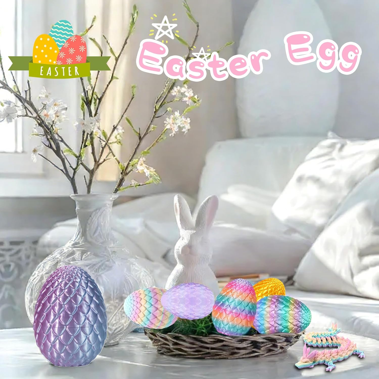 3D Printed Dragon Eggs, Easter Basket Stuffers Mystery Crystal Dragon Egg with Dragon Inside, Fantasy Tabletop Decor, 3D Printed Gift Toy (Candy)
