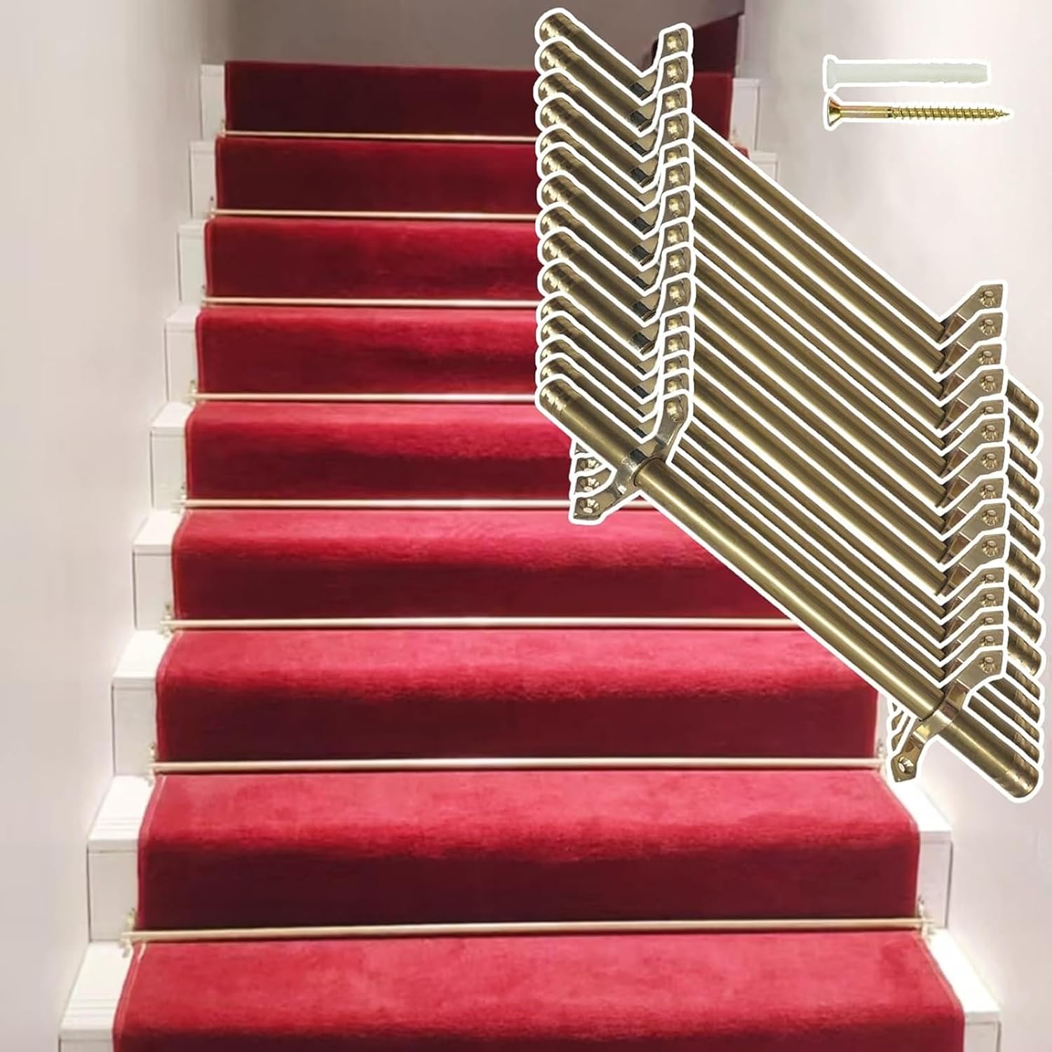 1 3 5 10 12 13 14 15 16 Pcs Stair Rods for Carpet Runners Antique Brass, Customized Stair Tubular Rod - 50 48 40 36 32 28 24 21 Inch Long, Easy Install to Secure Stair Carpet(15 pack,86cm(34in))
