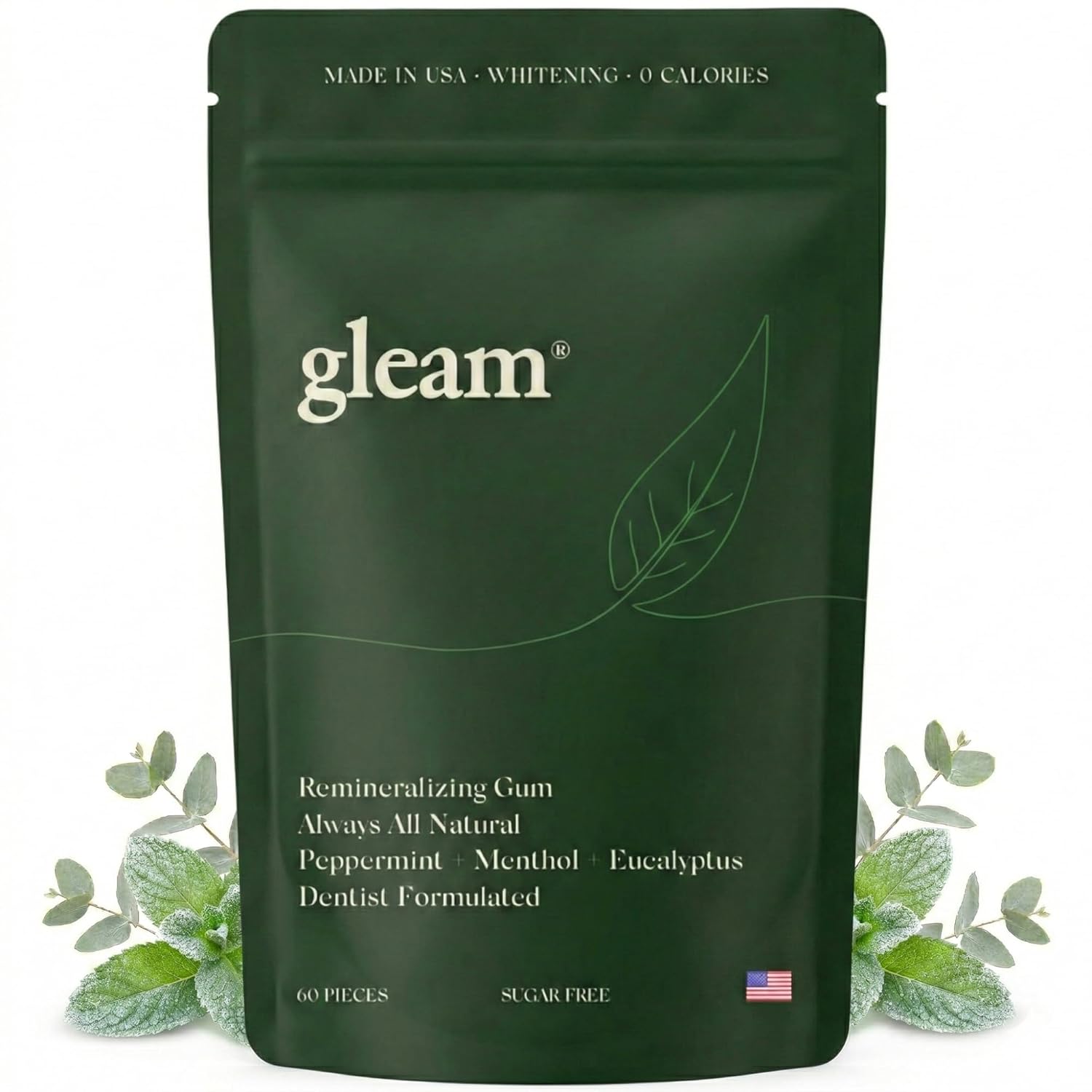 Remineralizing Gum with Nano Hydroxyapatite & Xylitol | All Natural Dentist Formulated Peppermint, Menthol & Eucalyptus Chewing Gum | Mineralizing, Sugar Free, Made in USA - 60 Pieces