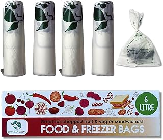 Eco Green Living 6 Liter Plastikfreie Lebensmittel- und Gefrierbeutel, Große Gefrierbeutel für Lebensmittel und Lagerung, Entwickelt für den Natürlichen Abbau, 20 Beutel, 4er-Pack
