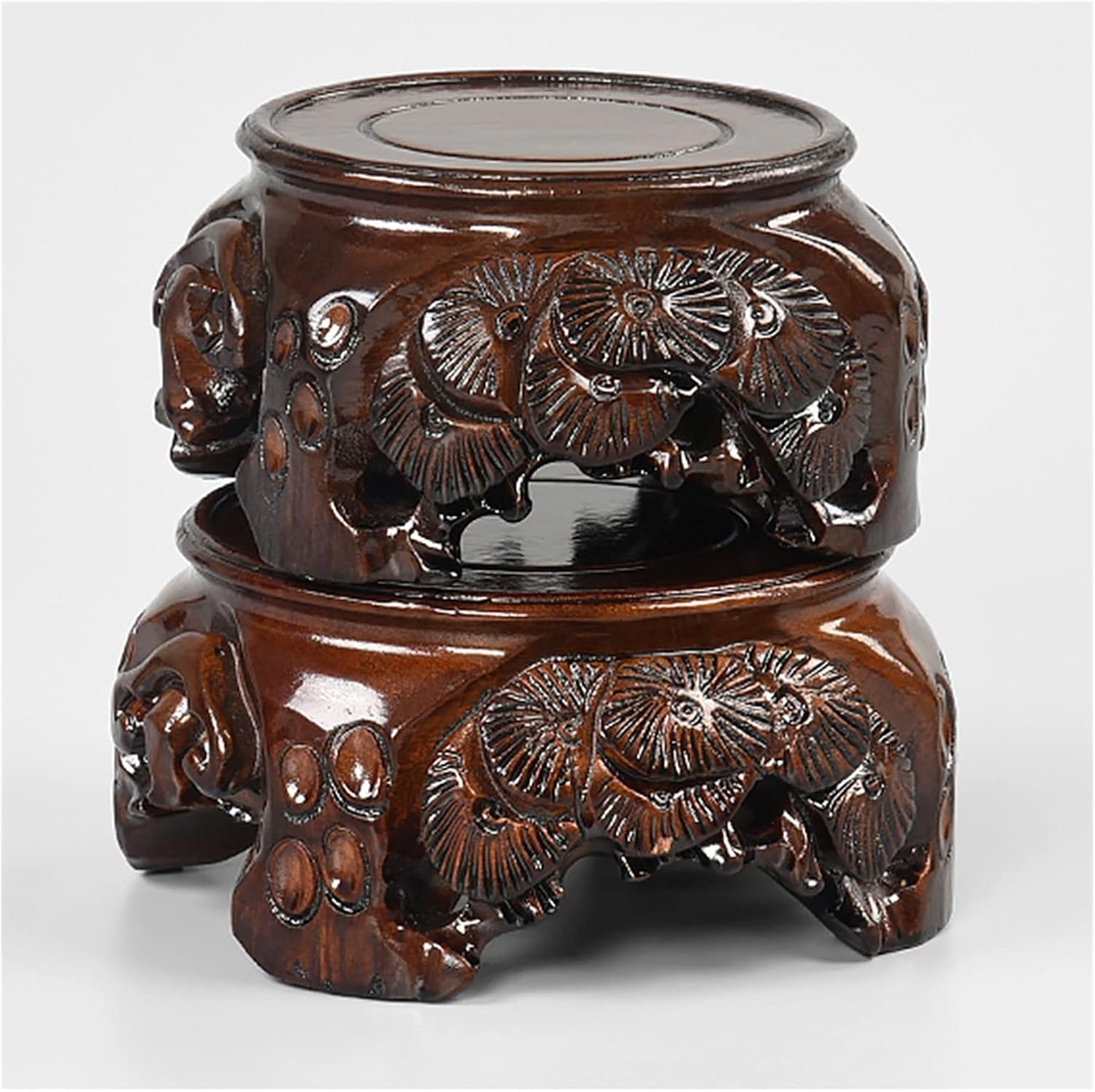 BABETT Bonsai Pedestal Vase Pedestal Stands Solid Wood Carving Decoration Base Round Potted Wood Bracket Buddha Statue Base Handicraft Base Planter Stand Plant Holder (Color : A, Size : Medium)