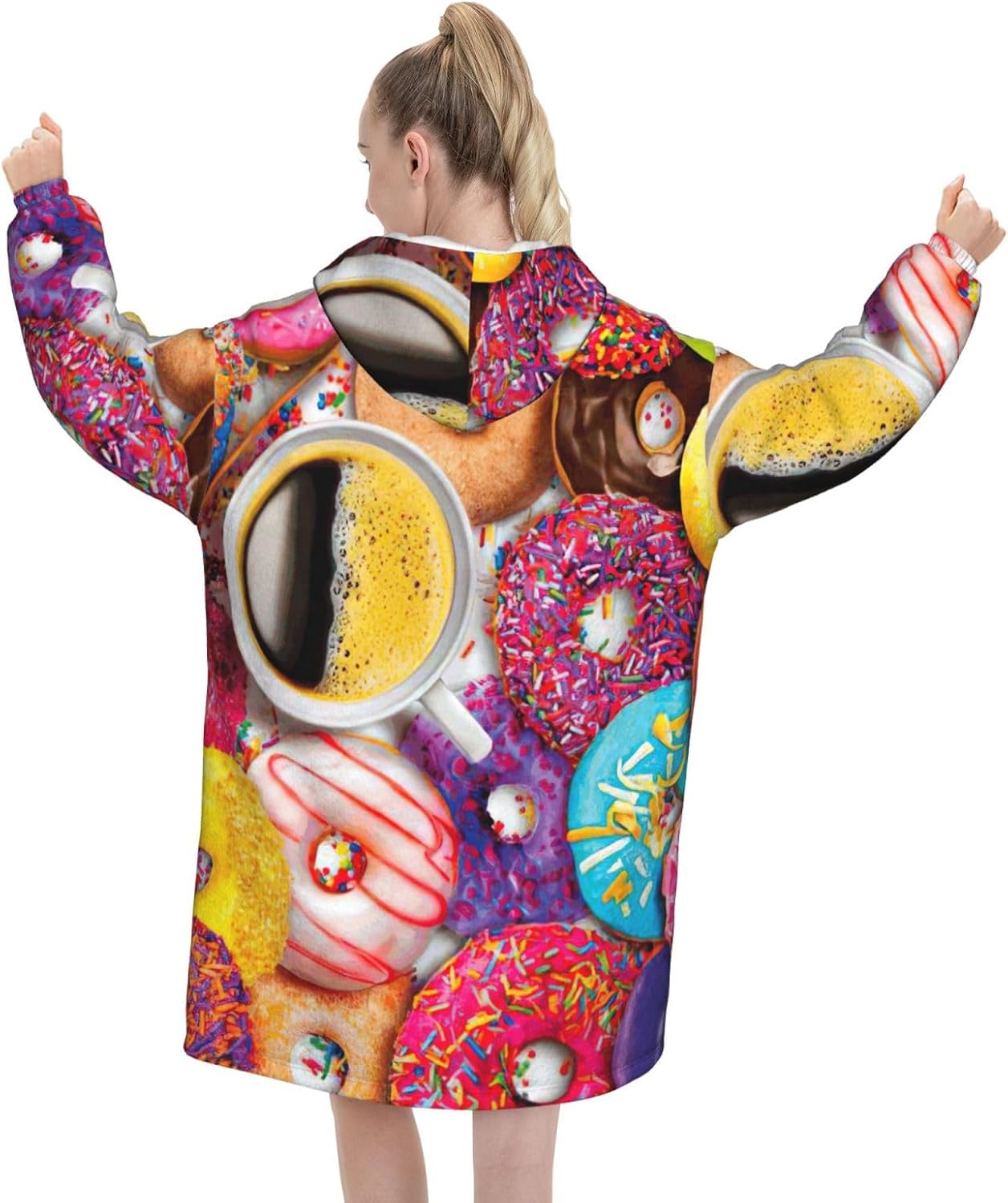 Coffee And Donutsprint Oversized Hoodie Blanket, Super Soft Warm Comfortable Hoodie, Wearable Blanket Adult