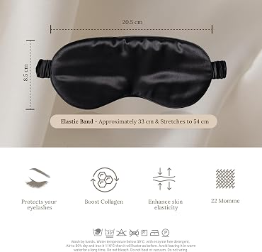 Eye Mask for Sleeping, 22 Momme Pure Mulberry Silk Sleep Mask Filled with 100% Pure Silk, Travel Essentials, Super Soft & Comfortable Blackout Eye Mask in Gift Box… (Black)