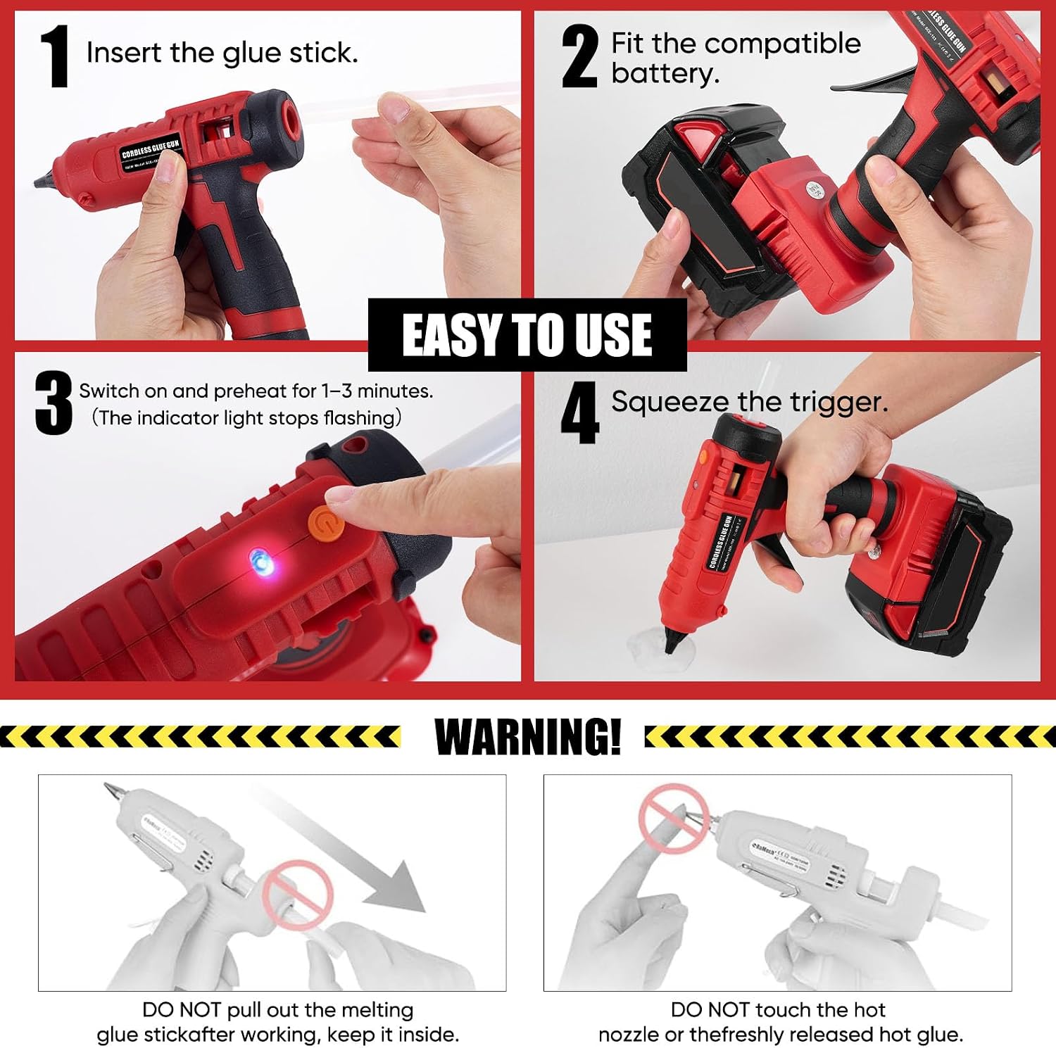 100w Cordless Hot Melt Glue Gun Compatible with Milwaukee M18 18V Battery, High Temp Electric Power Glue Gun with 20pcs 11x150mm Glue Sticks for Arts Crafts DIY Decor School Home Repair (No Battery)