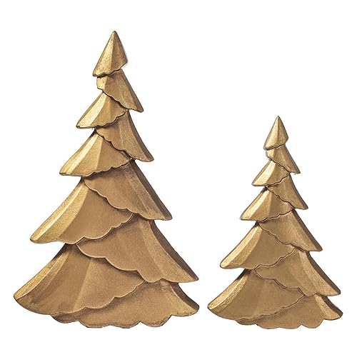 RM ROOMERS Christmas Tree Figurines Wooden, Set of 2 Gold