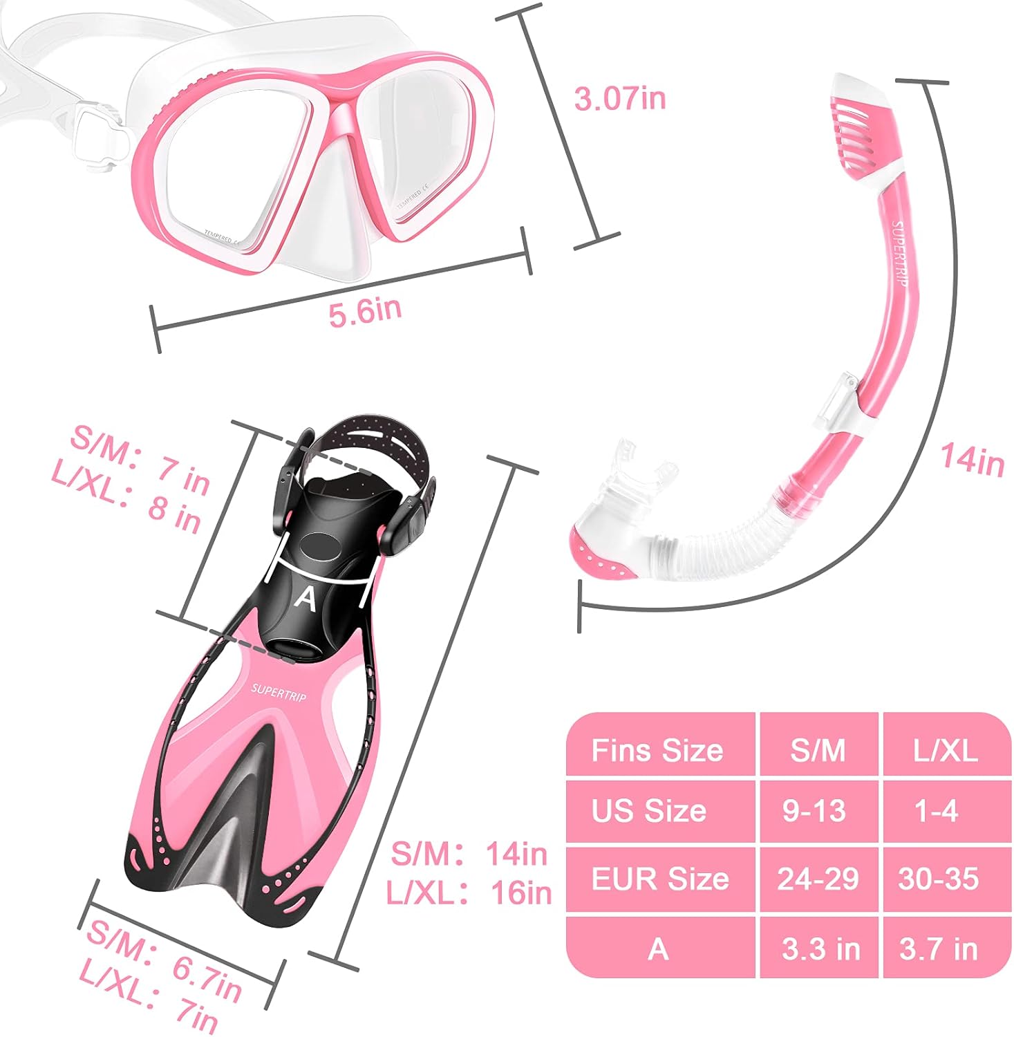 Supertrip Kids Snorkeling Set, Snorkeling Gear for Kids, Children Mask Fin Snorkel Set with Tempered Glass, Snorkel Mask Diving Goggles, Dry Top Snorkel, Adjustable Swim Fins for Boys Girls Age 6-14 - Image 5