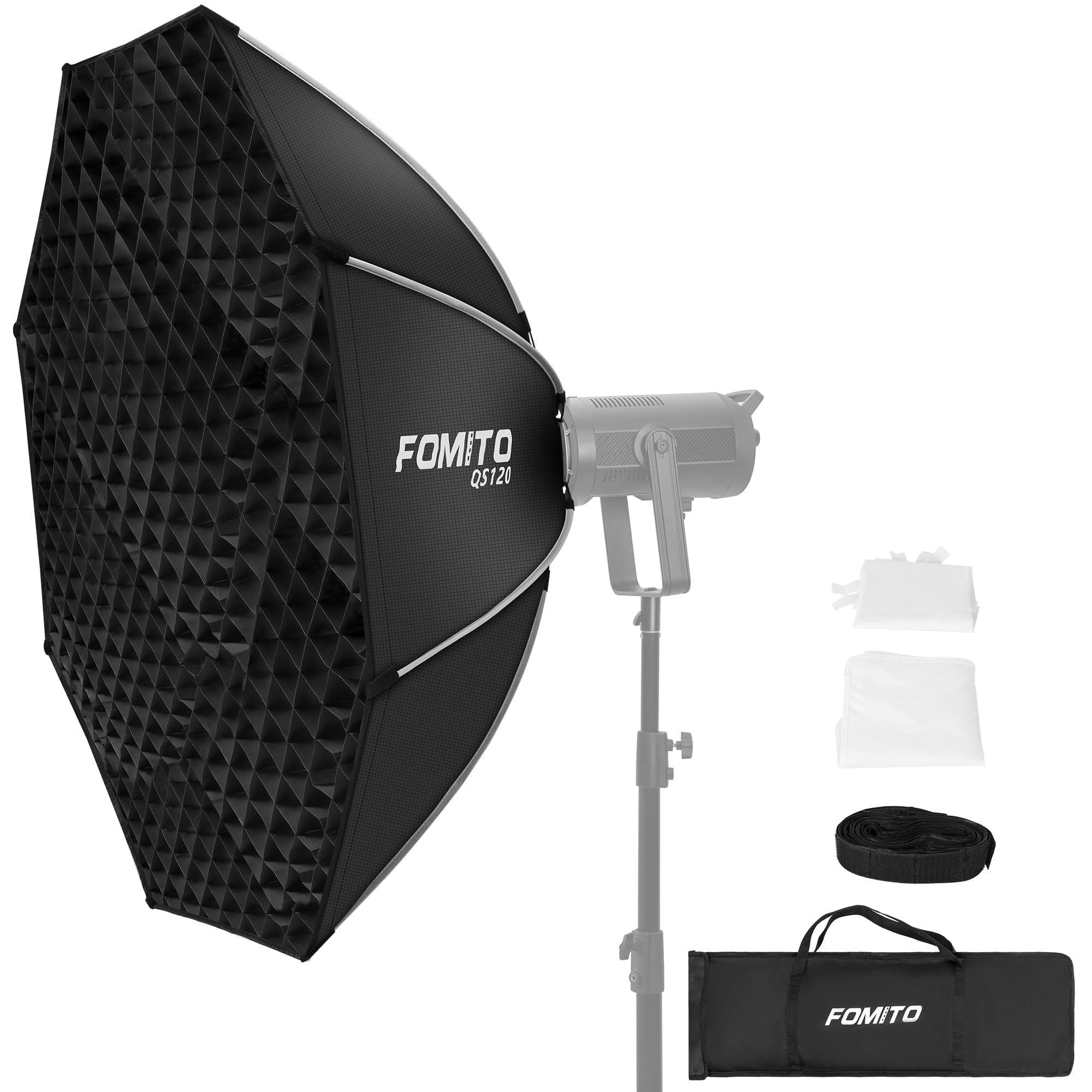 FOMITO Boîte à lumière octogonale à libération rapide avec grille de faisceau Bowens Speedring pour éclairage stroboscopique Monolight Studio Photo 120 cm