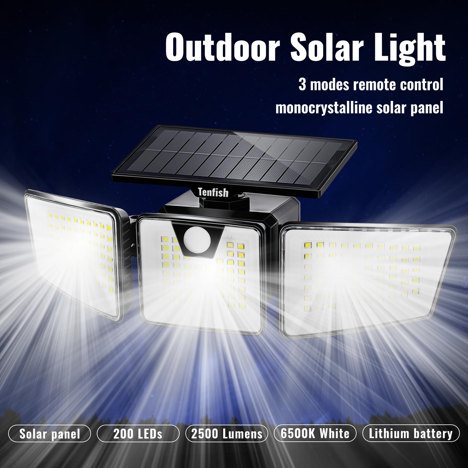 TENFISH Solar Outdoor Lights with 3 Modes Remote Control, IP65 Waterproof Super Bright LED Security Lights Motion Sensor Flood Wall Lights (1 Pack)