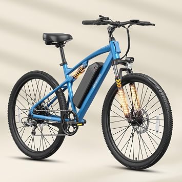 QRONGE Electric Bike for Adults, Full Suspension Ebike, 1000W Peak Motor 486Wh Battery, 28MPHPAS Mode Mountain Electric Bicycles, 26 Tire, Up to 70 Miles, 7 Speed, Zephyr