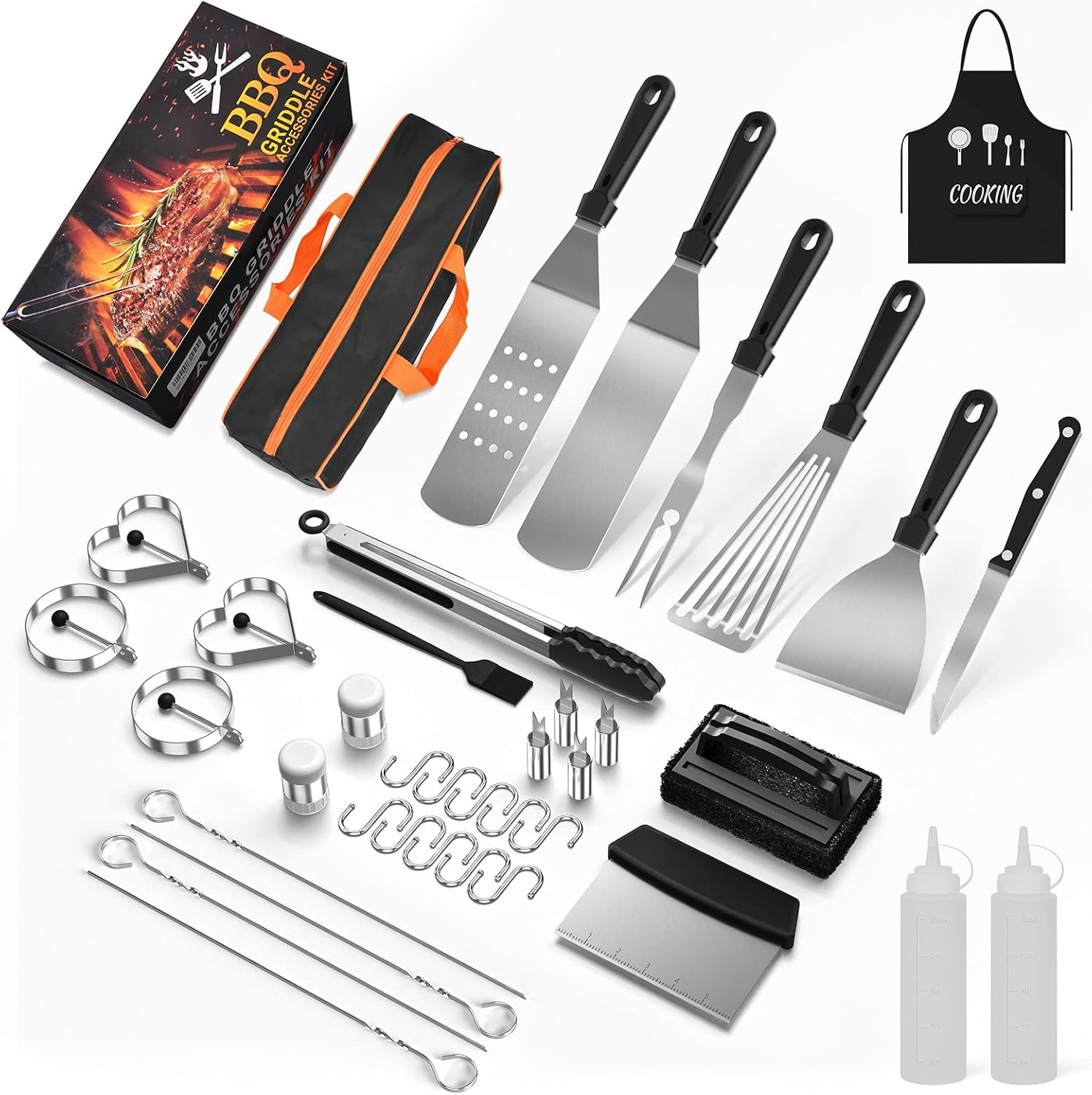 Klvied Outdoor Griddle Accessories Kit, 38 PCS Flat Top Grill Accessories Set for Blackstone and Camp Chef, Professional Blackstone Grill Accessories with Spatula, Scraper, Bottle, Egg Ring, Carry Bag