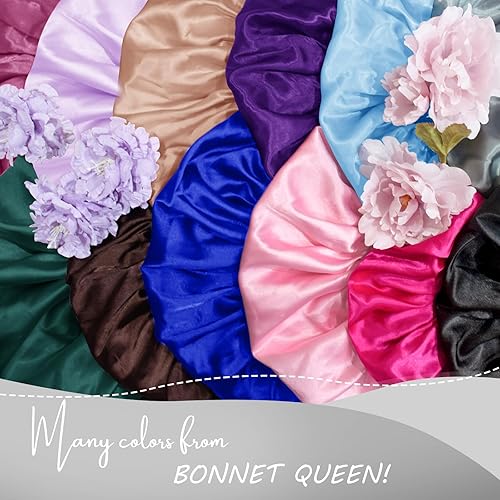 Miniatura 6 de Bonnet Queen Gorro de seda para dormir, gorro de satén negro, gorro trenzado, capó jumbo, para trenzas con banda de amarre para mujer, cabello rizado