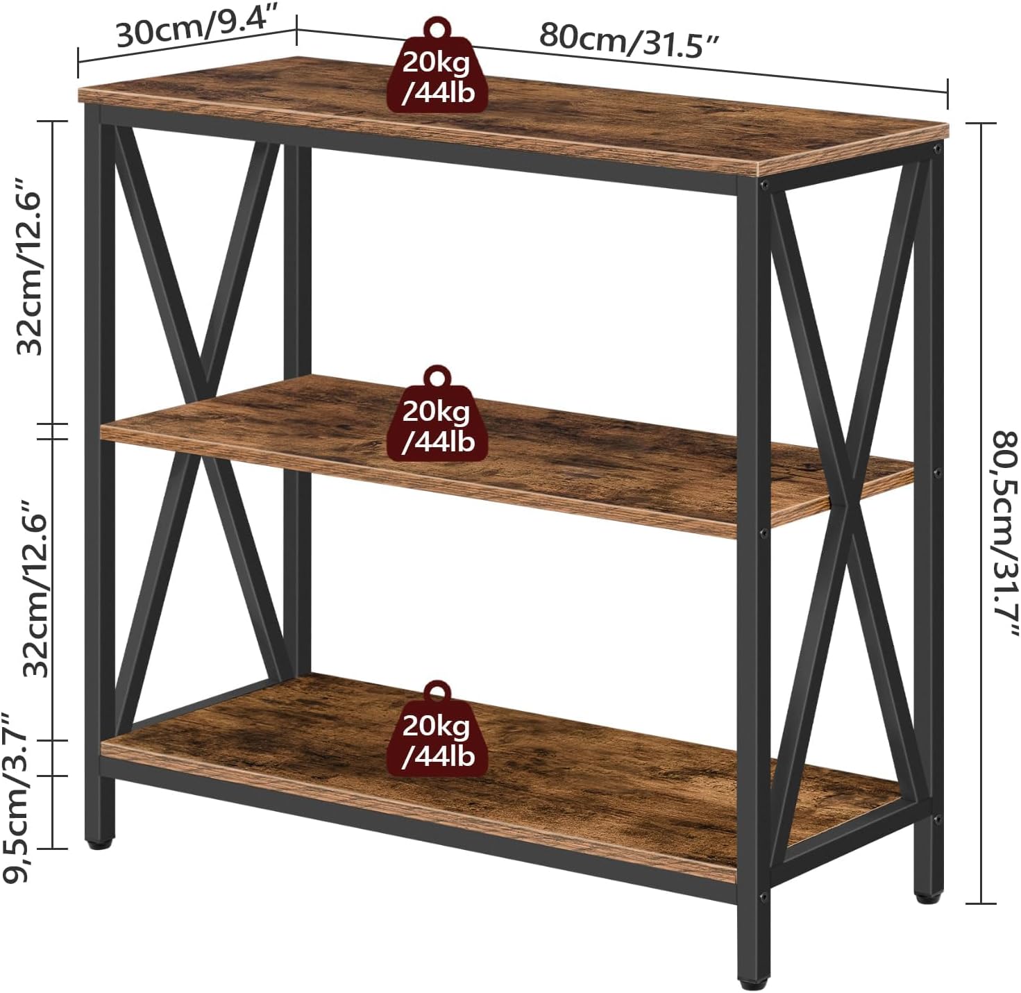Diagram showing the dimensions of the MAHANCRIS Industrial Console Table CTHR8001Z.