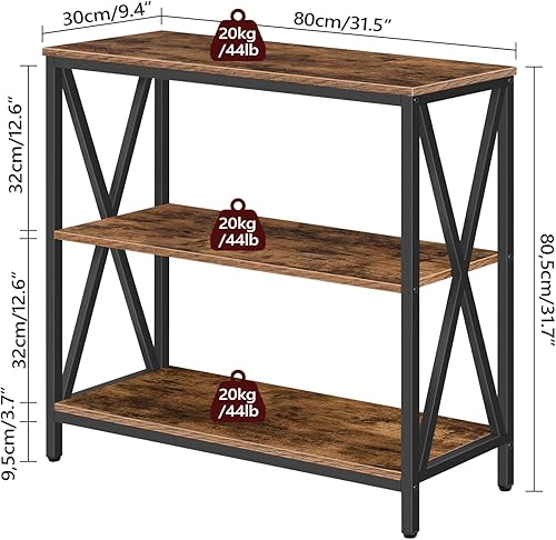 Vista 3 de Mesa de sofá, mesa consola industrial, mesa auxiliar estrecha de 3 niveles con estantes abiertos, mesa de vestíbulo para entrada, pasillo, cocina