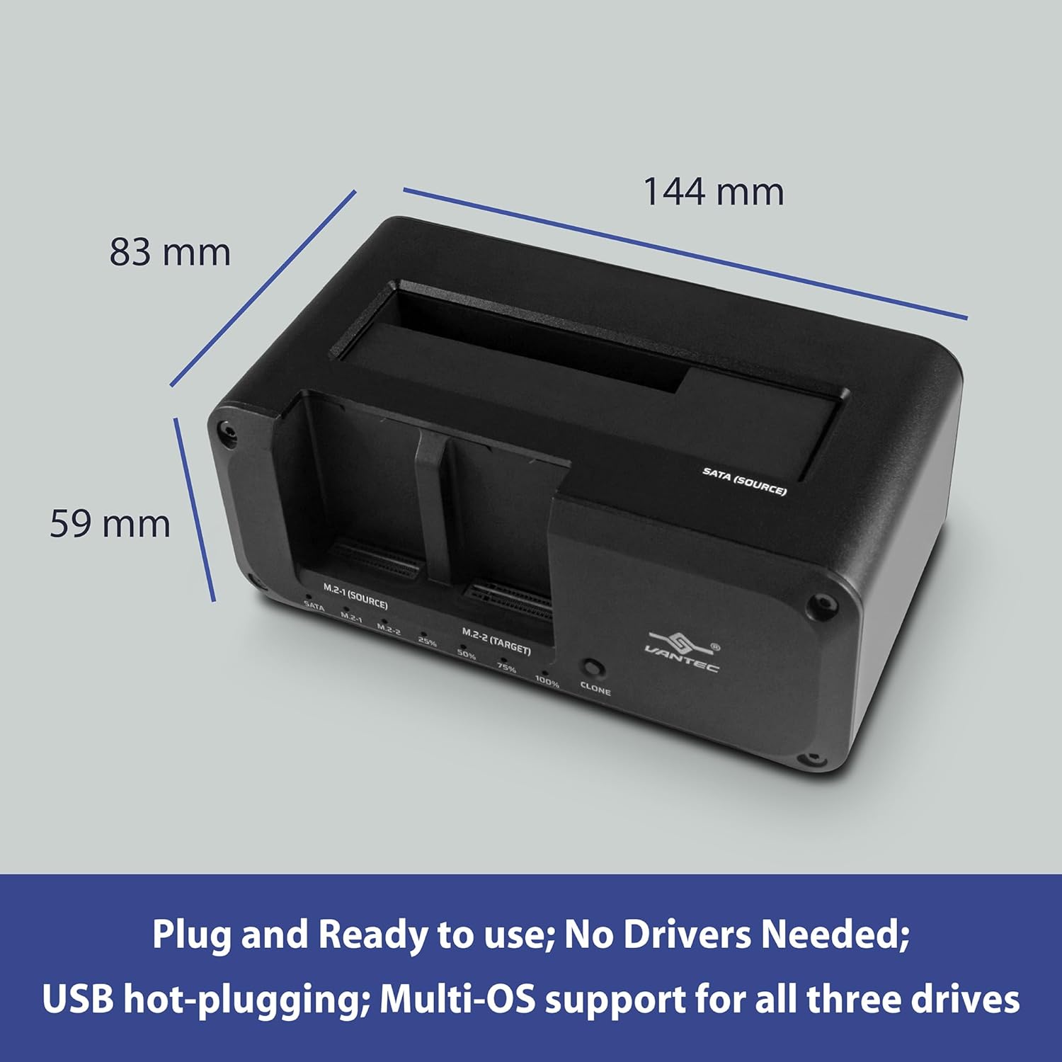 Vantec JX, USB 3.2 Gen 2x1, Triple Bay Dock (Dual M2, SATA) with Clone Function (NST-DM12C31)