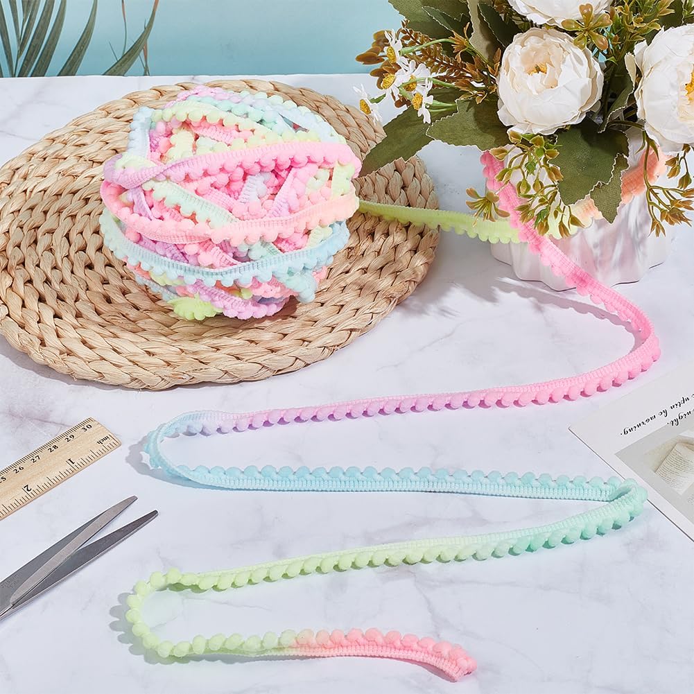 WADORN 25.15 Yards Pom Pom Trim, 3/8 Inch Colorful Pom Pom Ball Fringe Ribbon Sewing Pompon Lace Trim Handmade Ball Fringe Trim for DIY Clothes Dress Costume Accessories Pillow Curtain Home Decor