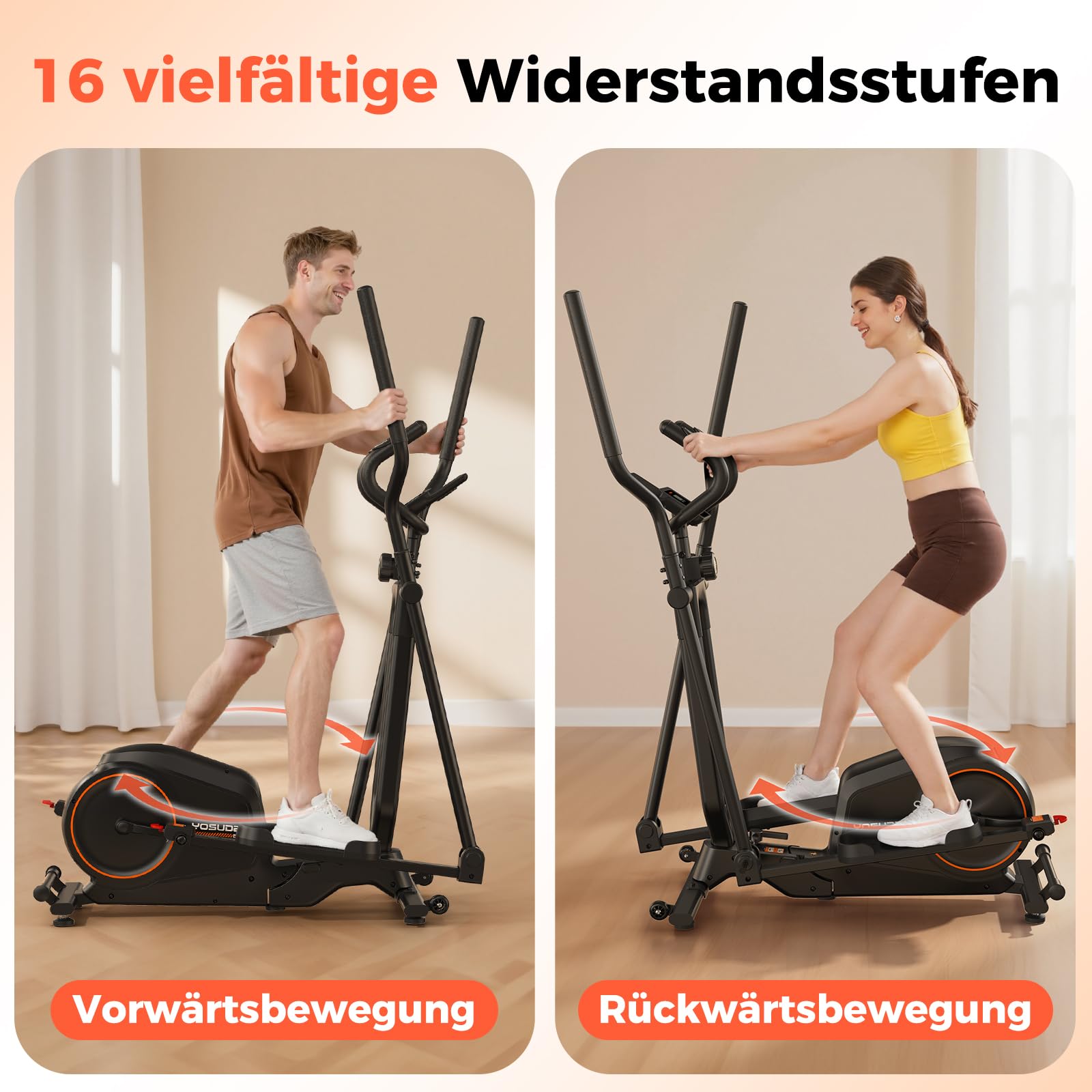 YOSUDA ​​Klappbarer Crosstrainer für Zuhause, Crosstrainer mit 16 Widerstandsstufen, Ultraleiser für Cardio, LCD-Display & Transportrollen