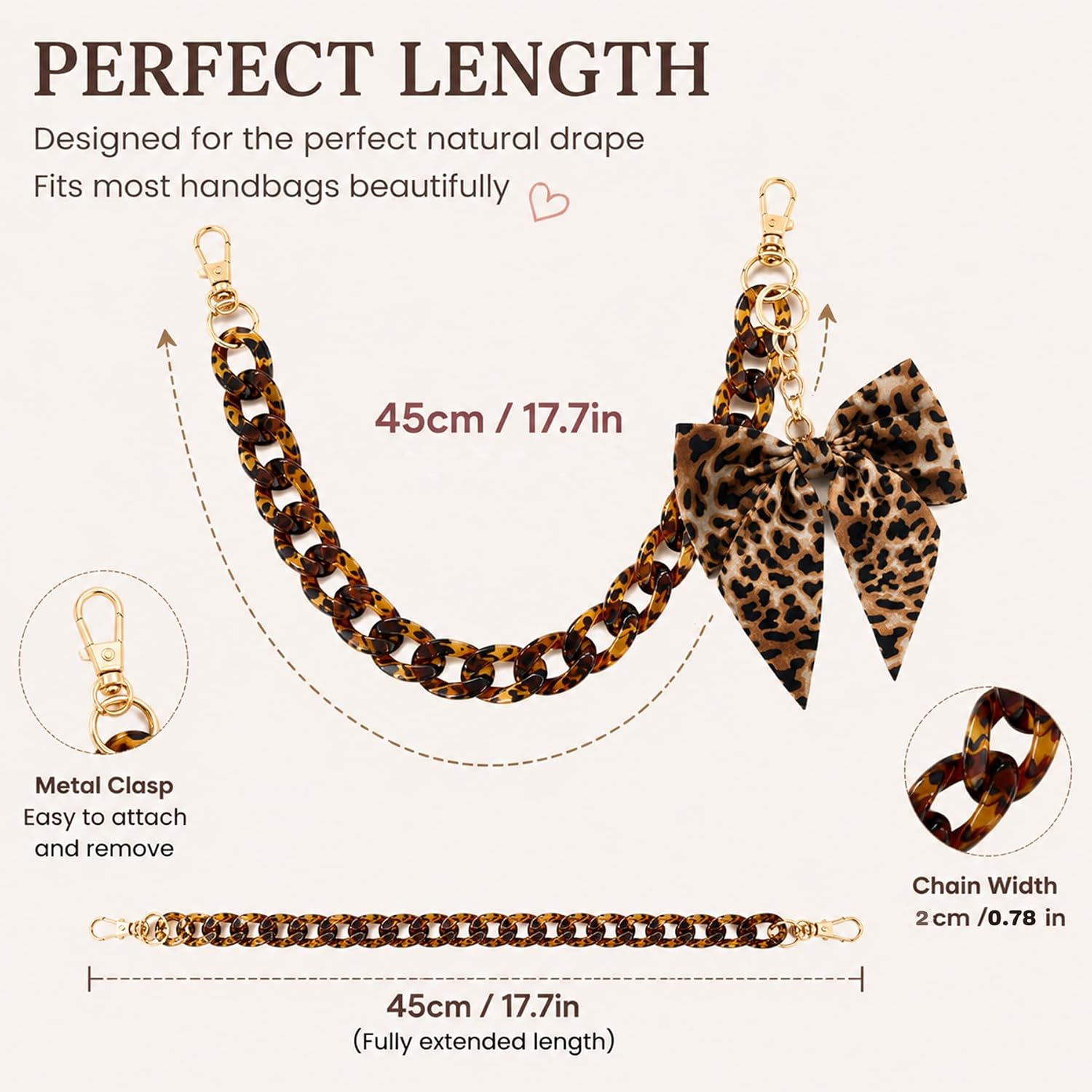 Dilrlet Acrylic Leopard Print Purse Chain for Women with Scarf Bow