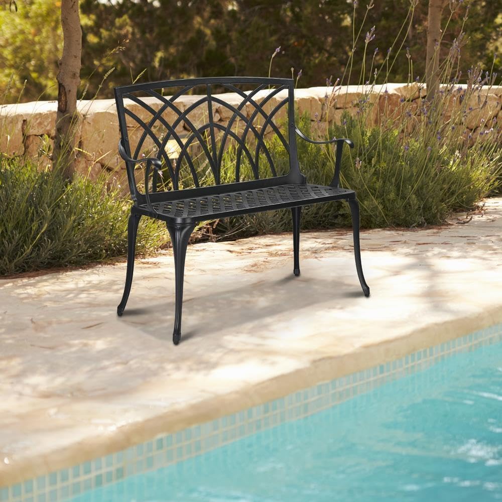 Antique Outdoor Garden Patio Cast Aluminum Orchid Back Seating Park Bench Balck
