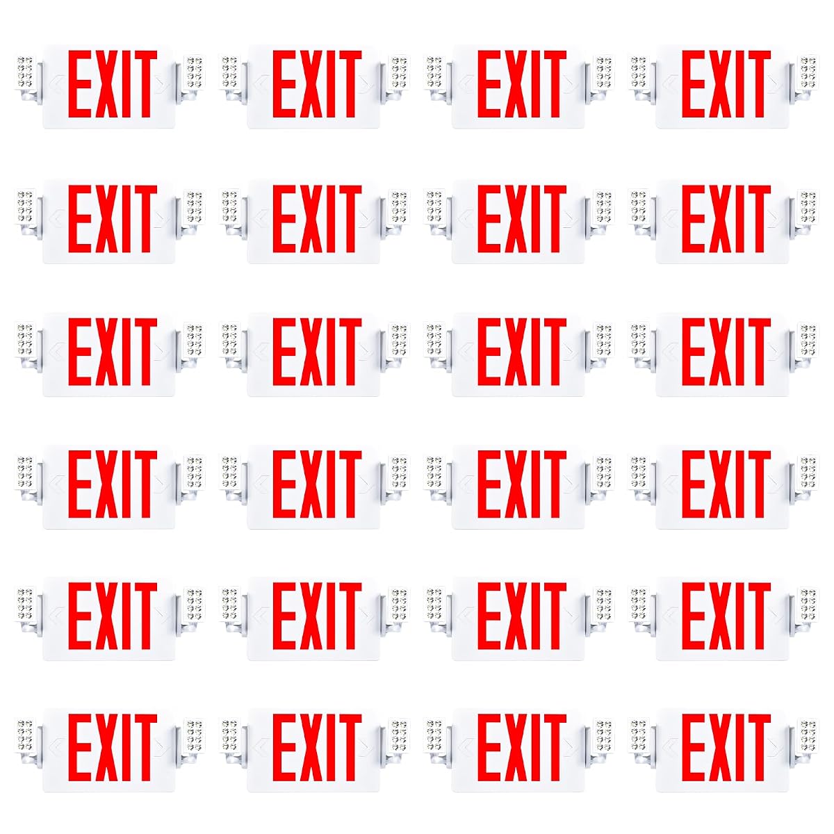 Sunco 24 Pack Red Exit Sign with Emergency Lights, Two Adjustable LED Head