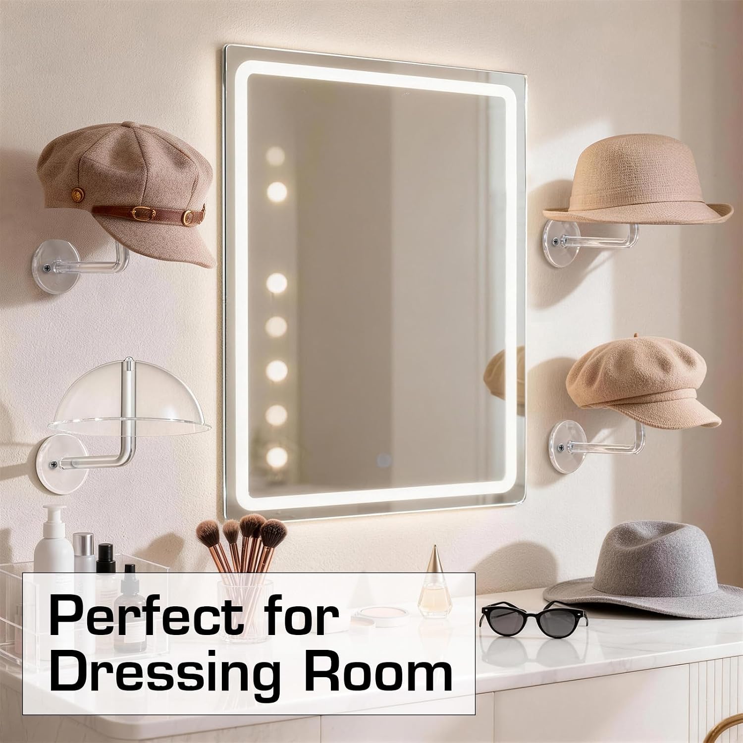 2-Pack Clear Acrylic Wall Mounted Hat Holder, Dome Cap Display Rack for Baseball Caps & Cowboy Hats, Space-Saving Wall Mount for Bedroom, Entryway or Closet