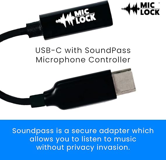 Mic-Lock USB C with SoundPass - Microphone Audio and Data Security - Privacy Protector for Laptops, Smartphones, Tablets, and Computers (Single Pack)