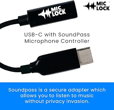 Mic-Lock USB C with SoundPass - Microphone Audio and Data Security - Privacy Protector for Laptops, Smartphones, Tablets, and Computers (Single Pack)