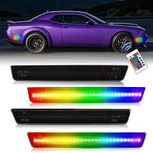 Gempro RGB LED Side Marker Lights Compatible with Dodge Challenger 2015-2023, Front Rear Fender Bumper Side Marker Reflectors Lamps,16 Color Lighting 4 Lighting Modes, Somked Len, 4PCS