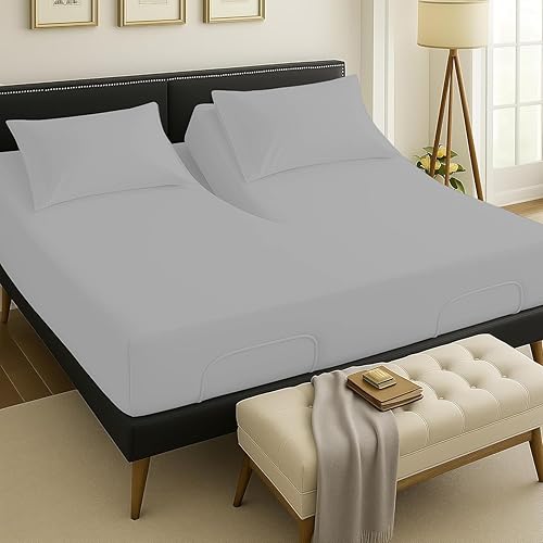 Miniatura 7 de Juego de sábanas tamaño California King con cabezal dividido para camas ajustables, 100% algodón egipcio, 800 hilos, cabeza dividida, parte superior