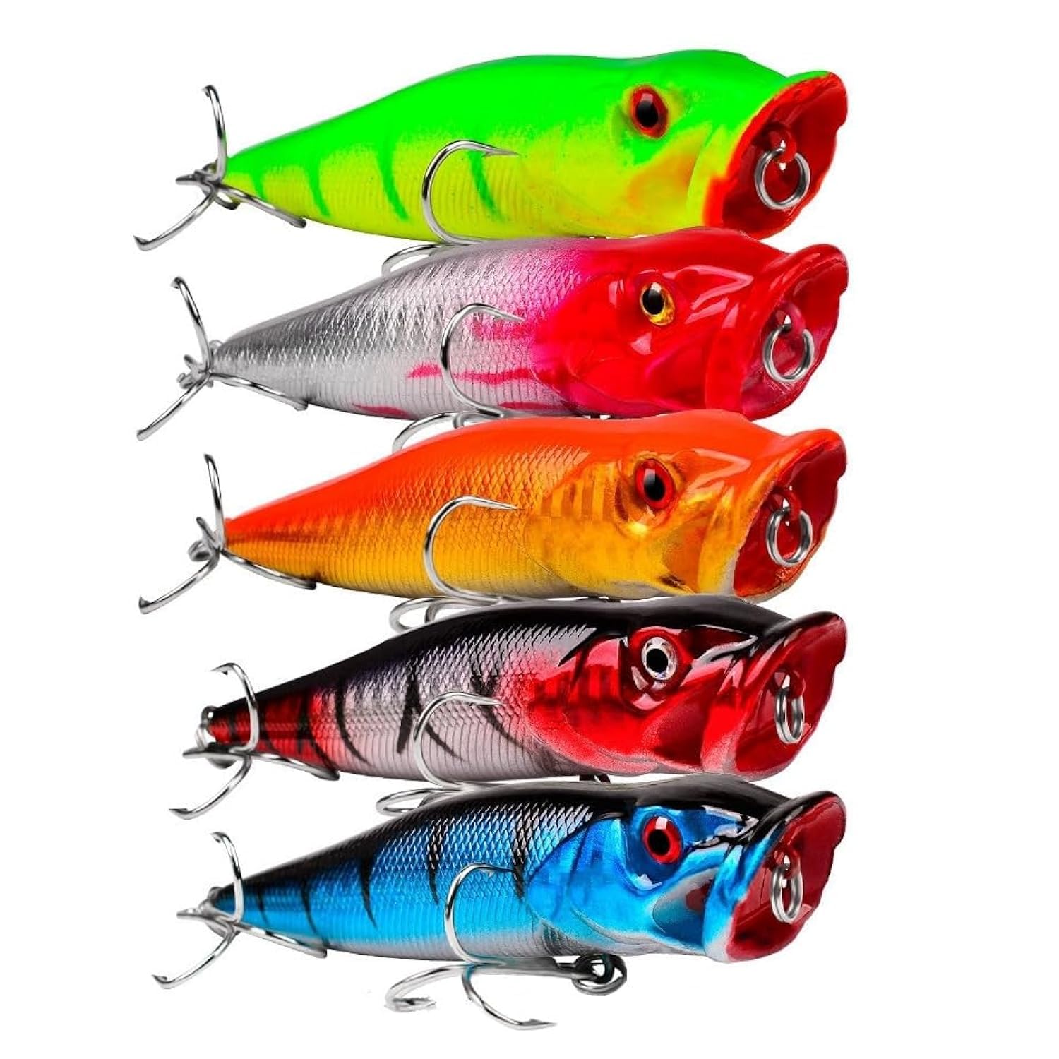 OriGlam 5pcs Floating Topwater Popper Fishing Lures 9cm, Artificial Surface Lures for Pike, Bass, Salmon