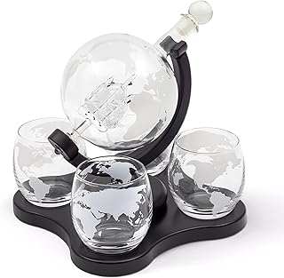 Hanseküche Whiskey Karaffe Set – Globus Dekanter 900ml mit 4 Whisky Gläsern – Edles Whisky Dekanter Set für Männer – Whiskey Geschenkidee zum Geburtstag, Vatertag oder Weihnachten