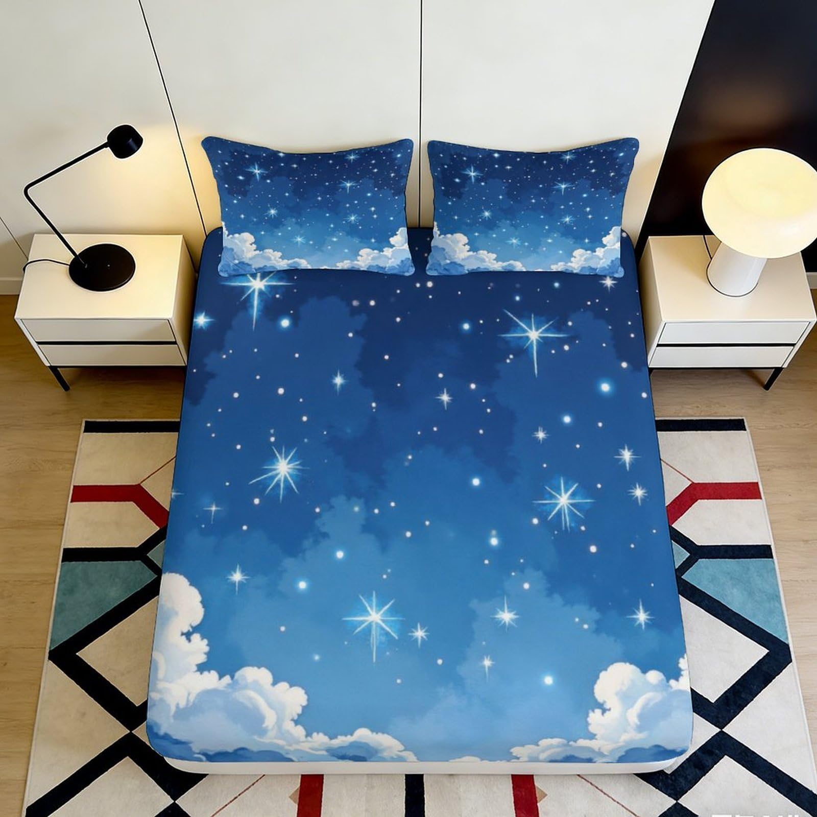 3D Printed Starry Sky Fitted Sheet Microfiber Soft Breathable Cosmic Nebula Bed Cover for Bedroom Dormitory Guest Room Mattress Protection 120x200x25cm