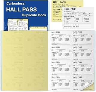 400 PCS Student Hall Pass Slips with Carbonless Duplicates Hall Passes Book Tear Removable Student Pass Notepad Carbon Copy Tracking Log Book for Students (1, Hall Pass Book)