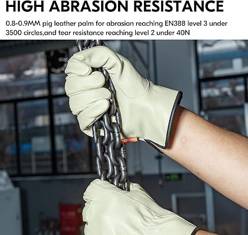 Miniatura 3 de Vgo... PA9501 - 1 par de guantes de trabajo de piel de cerdo para hombre, guantes de construcción (talla M, color cian claro, PA9501)